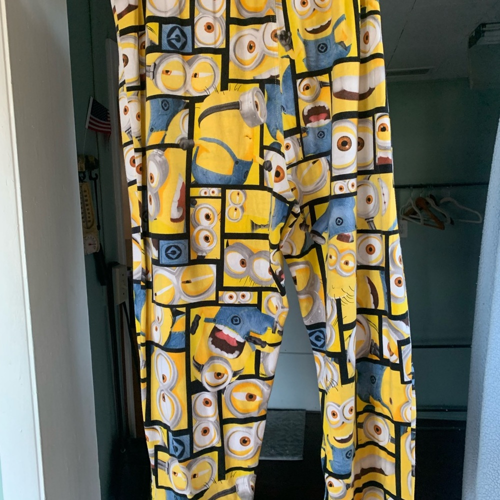 Adult Yellow Minions pants 100% cotton excellent size XL stretch tie closure